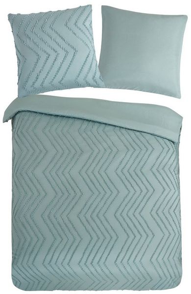 Pure Microfaser Bettwäsche 200 X 200 cm + 2- 80 X 80 cm Zigzag luxury zizag piping/ embroidery grün