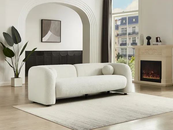 Vente-unique - OVOTAS Sofa Stoff Weiß - B 86 cm x H 68 cm x L 226 cm