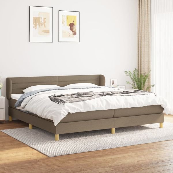 Doppelbett, Polsterbett mit Matratze Hellgrau 140x190 cm Stoff Taupe 200x200 cm