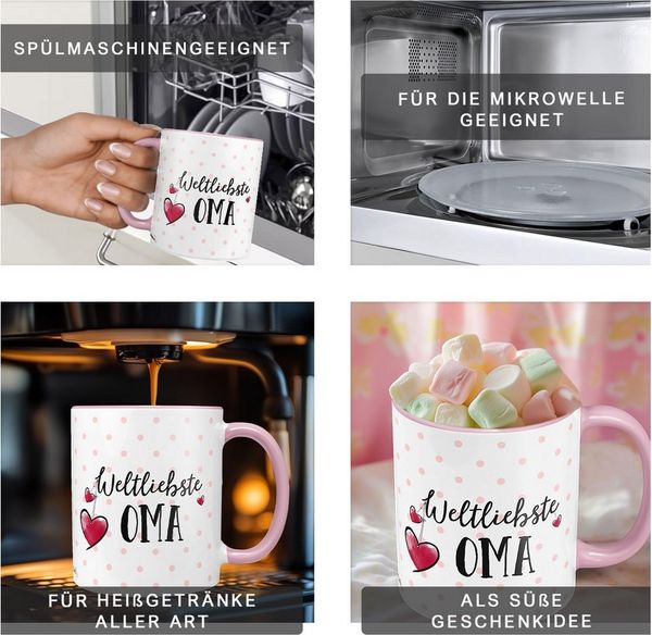 Sunnywall Dekokissen Weltliebste Mama, Papa, Oma oder Opa - Kuschelkissen Familien-Kissen, mit Füllung, farbige Rückseite, inkl. Karte, auch als Tasse od. Bundle