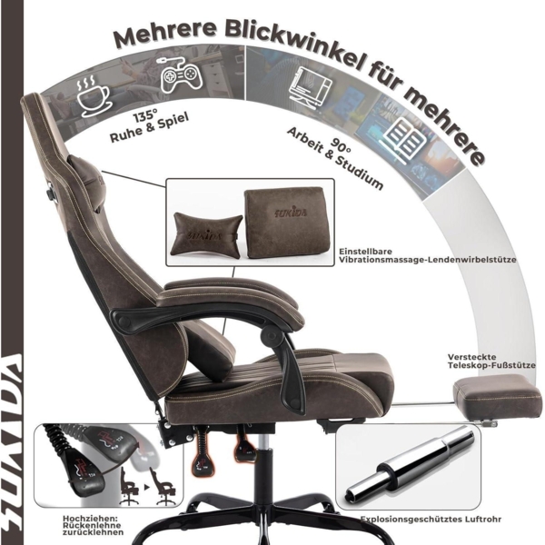 Gaming Stuhl Computerstuhl mit Fußstütze Lendenwirbelstütze Rot Bild 4