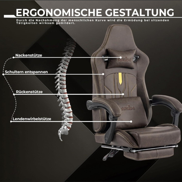 Gaming Stuhl Computerstuhl mit Fußstütze Lendenwirbelstütze Rot Bild 5