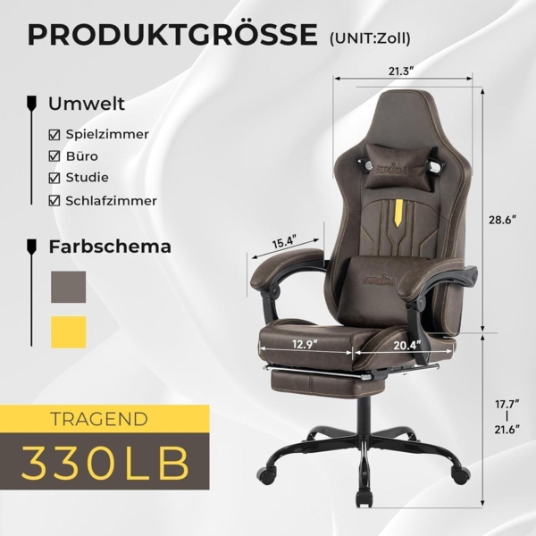 Gaming Stuhl Computerstuhl mit Fußstütze Lendenwirbelstütze Rot Bild 3