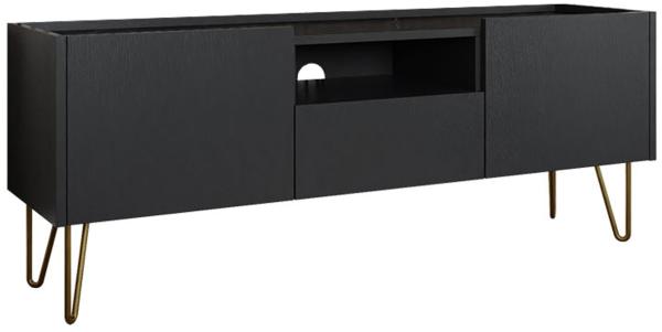 TV-Lowboard Madaris RTV144 (Farbe: Schwarz Graphit / Schwarz Graphit + Marmor Schwarz Royal)