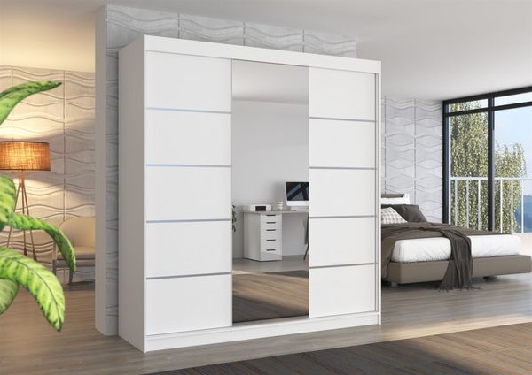 Schiebetürenschrank Schrank VISBY in Weiß matt 200 x 215 x 58 cm