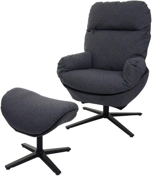 Relaxsessel + Hocker HWC-L12, Fernsehsessel Sessel Schaukelstuhl Wippfunktion, drehbar, Metall Stoff/Textil ~ dunkelgrau