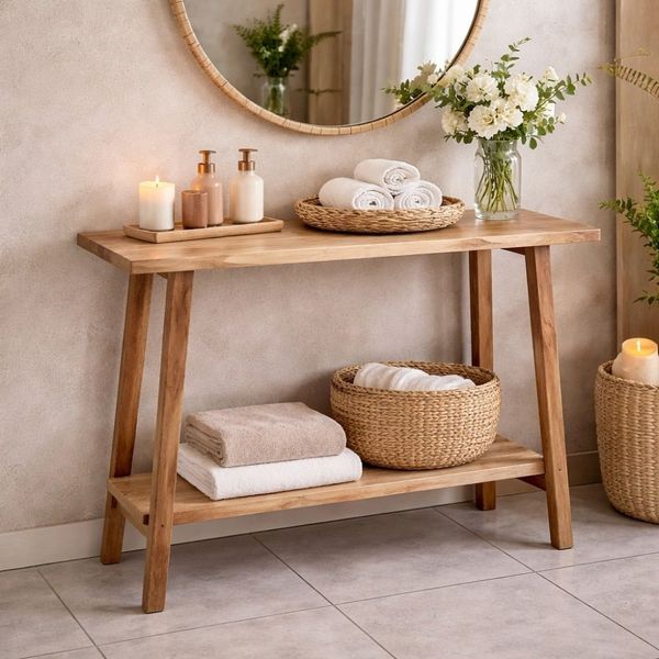 Teak Konsolentisch NIRONA-Plus 100cm recyceltes Massivholz Konsole Flurmöbel