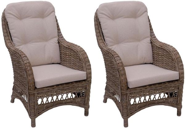 Krines Home Sessel 2er Set Rattansessel Skandinavischer Stil breiter Rattan Armlehnsessel, Natur Sessel Grau Wohnzimmer