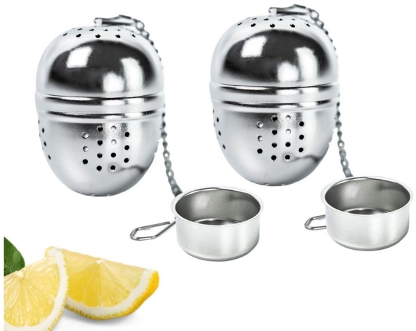 Thiru Teesieb Premium Teeei & Gewürzsieb Edelstahl inkl. Untersetzer, Teeei 2er