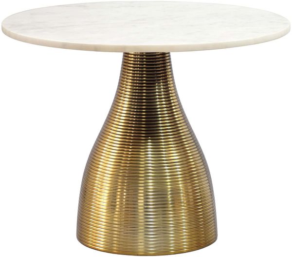 Couchtisch Metall mit weißer Marmor Tischplatte 60cm Rund - Moderner Wohnzimmertisch Aluminium Gold - Design Sofatisch Alu - Loungetisch Rillenoptik - Edler Beistelltisch Handmade