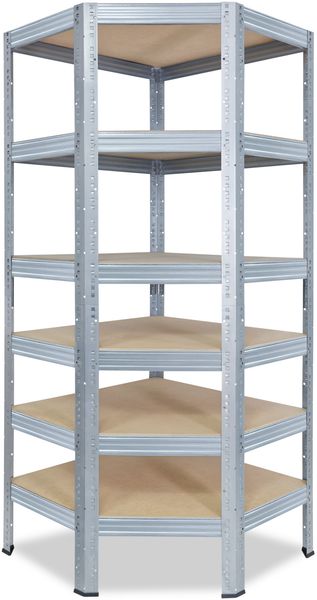 shelfplaza PRO 180x80x50 cm Eckregal in grau-verzinkt mit 6 Böden und 166 kg Traglast pro Boden