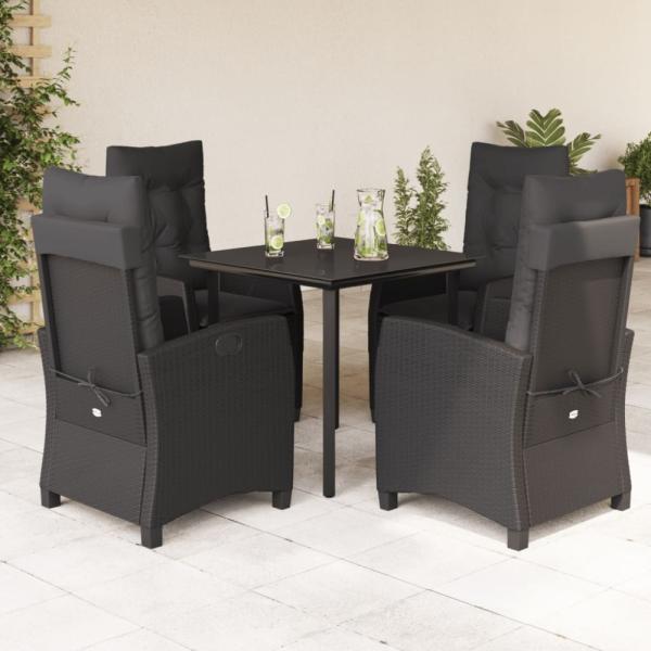 vidaXL 5-tlg. Garten-Essgruppe mit Kissen Schwarz Poly Rattan 3212753