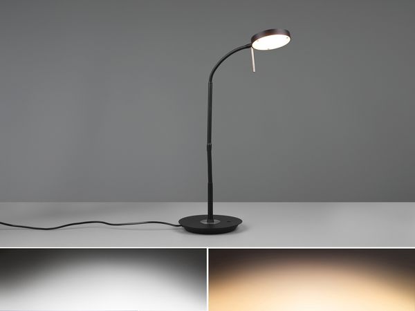 Moderne LED Schreibtischlampe MONZA dimmbar mit Flexarm, Schwarz, Höhe 57cm