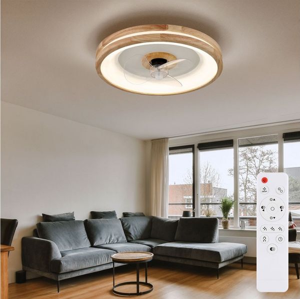 GLOBO LIGHTING LED Deckenleuchte, LED-Leuchtmittel fest verbaut, Warmweiß, Neutralweiß, Tageslichtweiß, Deckenventilator Deckenlampe Holzlampe Fernbedienung Vor-Rücklauf