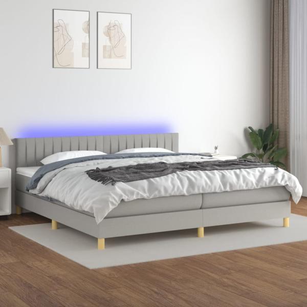 Boxspringbett mit Matratze & LED Stoff Hellgrau 200 x 200 cm, Härtegrad: H2 [3133901]