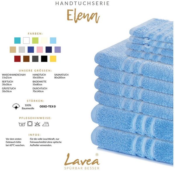 Lavea 2er Set Duschtuch 70x140 cm, Frottierserie Elena, Delphinblau Bild 3