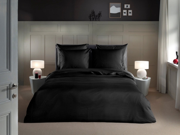 Heckett and Lane Banda Bettwäsche 135 Moonless Black Bettwäsche 1 x Bettbezug 135x200 + 1 x Kopfkissenbezug 80x80 Moonless-Black Gestreift schwarz