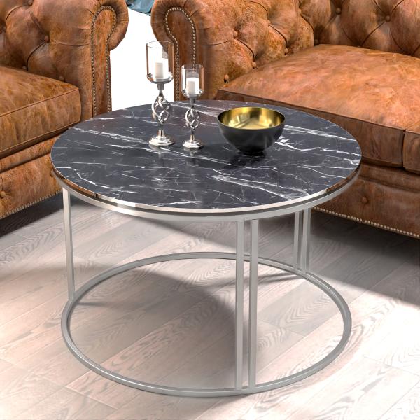 Couchtisch Aulum 50 x 70 cm Marmor, schwarz / Silber [en. casa]