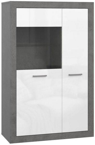 Newroom Vitrine Loxley Vitrine Betonoptik Modern Vitrinenschrank Glasvitrine Wohnzimmer