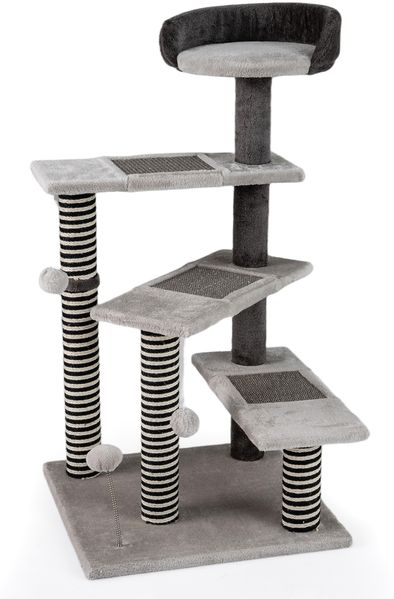 93 cm hoher Katzenbaum 5-stufige Kletterturm mit Sisal- & Jute-Kratzpfosten & -Matten Katzentreppe Grau