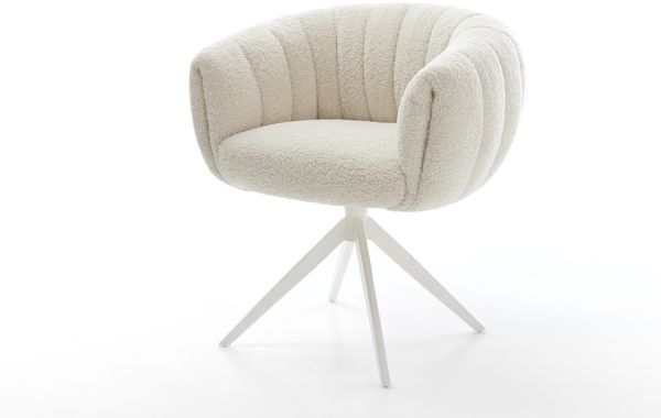 Drehstuhl Jada-Flex Teddystoff Beige Kreuzgestell breit Weiß 360° drehbar Wippfunktion Taschenfederkern