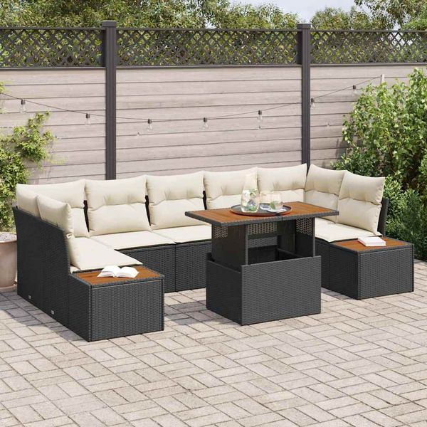 vidaXL Garten Essgruppe mit Kissen 8 pcs Schwarz und Beige 3350044