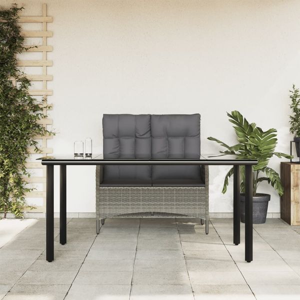 vidaXL 2-tlg. Garten-Essgruppe mit Kissen Grau Poly Rattan 3203506