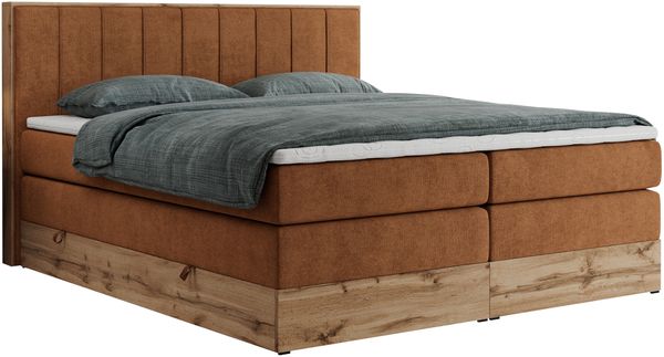 Boxspringbett BELLISSIMO KING, Doppelbett mit Multipocket-Matratze, Polsterbett mit Kopfstütze - 160 x 200 cm - Orange Stoff - H3 Bild 4