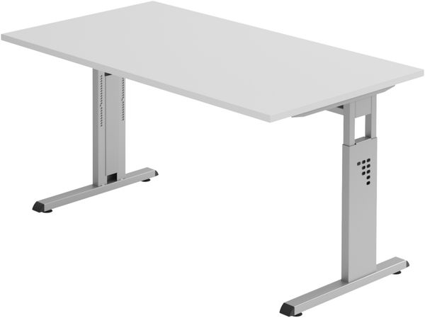 bümö höhenverstellbarer Schreibtisch O-Serie 140x80 cm in grau, Gestell in Silber - PC Tisch für's Büro manuell höhenverstellbar, Computertisch verstellbar, OS-14-5-S