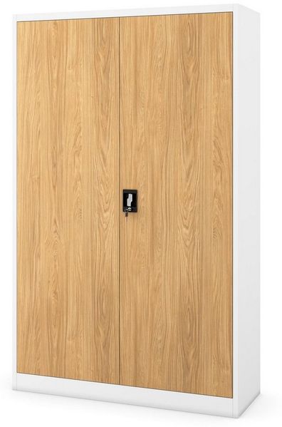 Jan Nowak Aktenschrank Metall 185 x 115 x 40 cm Büroschrank abschließbar Stahlschrank mit 4 verstellbaren Einlegeböden Dokumentenschrank Weiß Goldene Eiche