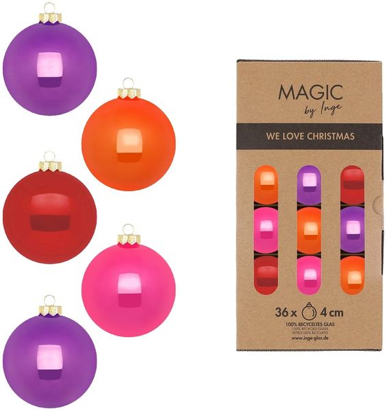 Glas Christbaumkugeln Set Ø 4cm, 36 Stück/Box, Farb Mix Party Time - Magic by Inge-Glas