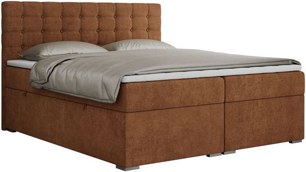 Boxspringbett, Deko Bed mit Matratze und Topper - SUSAN - 160x200cm - Orange Stoff - H4 Bild 3