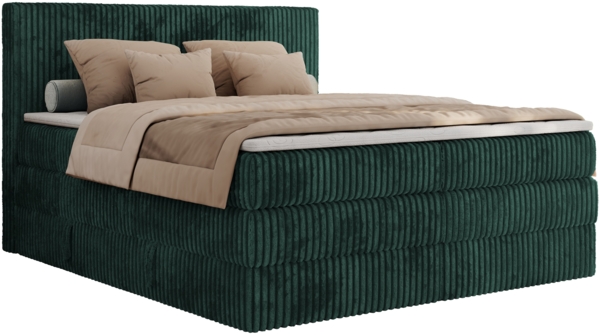 Boxspringbett, Doppelbett mit zwei Bettkästen und Multipocket-Matratze, Cord Bett - TILIANO KING - 180 x 200 cm - Dunkelgrün Cord - H3 Bild 5