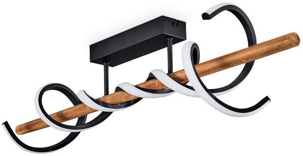 hofstein Deckenleuchte dimmbare Deckenlampe aus Metall/Holz/Kunststoff in Schwarz/Natur/Weiß, LED fest integriert, 3000 Kelvin, 38 Watt, 5200 Lumen, Länge Holzstab 80cm, dimmbar über Lichtschalter