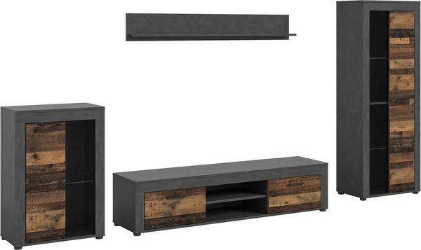 OTTO home Wohnwand AOSTA, Breite 310cm, 4-teilige Wohn-Kombination, (4-St, bestehend aus: Vitrine, Lowboard, Wandboard & Vitrine hoch), Wohnwand, Kombination, Anbauwand, Möbel Set, Schrankwand, Möbel Kombi