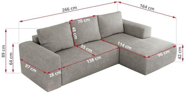 Ecksofa mit Schlaffunktion, Bettkasten und losen Kissen für das Wohnzimmer - TRENTINO - Hellgrau Stoff - links Bild 7