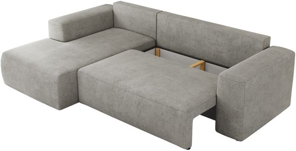 Ecksofa mit Schlaffunktion, Bettkasten und losen Kissen für das Wohnzimmer - TRENTINO - Hellgrau Stoff - links Bild 6