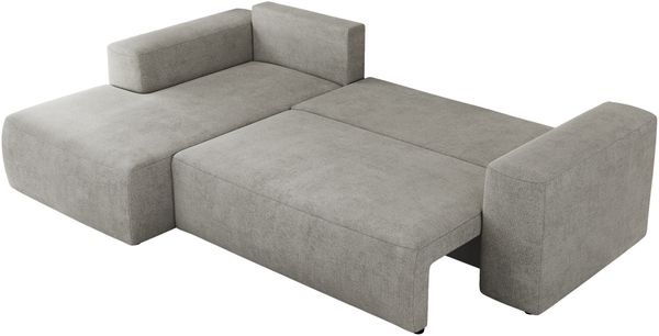 Ecksofa mit Schlaffunktion, Bettkasten und losen Kissen für das Wohnzimmer - TRENTINO - Hellgrau Stoff - links Bild 5