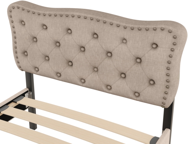Polsterbett 90x200 cm mit verstellbarem Kopfteil, Stauraum-Schubladen, Leinenbezug, Ziernieten,Dunkelbeige Bild 10