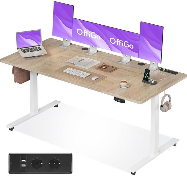 Höhenverstellbarer Schreibtisch 180cm Elektrisch USB Memory Standing Desk Beige