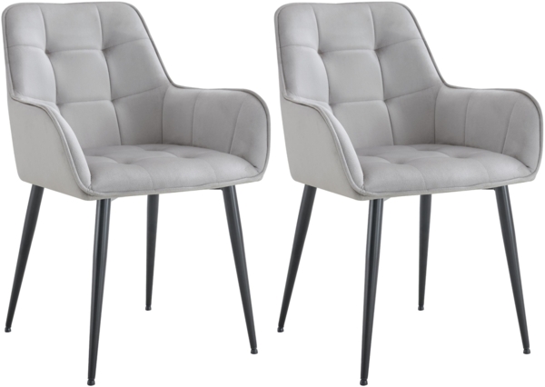 CLP 2er Set Esszimmerstuhl Ferndale, Sessel mit gepolstertem Samtbezug,hellgrau