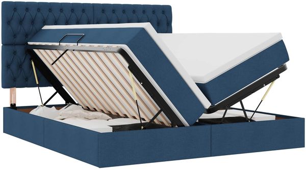vidaXL Bett mit LED-Lichtleisten mit Kopfteil Blau 200 x 200 cm Stoff 3372856 Bild 2