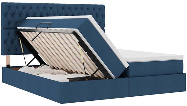 vidaXL Bett mit LED-Lichtleisten mit Kopfteil Blau 200 x 200 cm Stoff 3372856 Bild 8