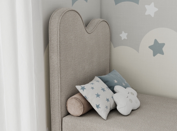 Kinderbett FLOW, Boxspringbett für Kinder, mit hohem Kopfteil, Einzelbett mit Matratze - 90x180 - Beige Stoff - Topper Visco Bild 3