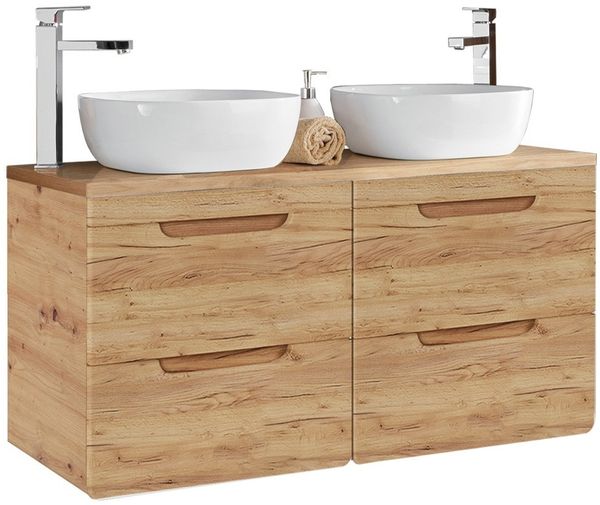 Waschtischunterschrank 121 cm mit 2 Keramibecken LUTON-56-CRAFT Wotan Eiche Nb. B/H/T ca. 121/76/46 cm