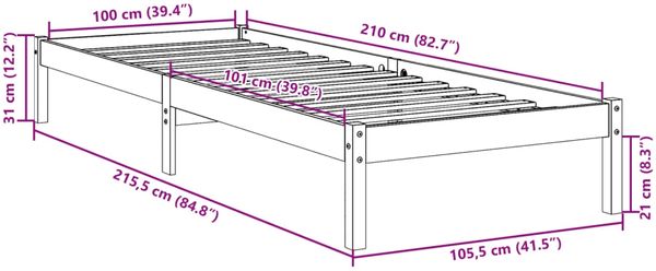 vidaXL Massivholzbett Extra Lang ohne Matratze Weiß 100x210 Kieferholz 852405 Bild 9