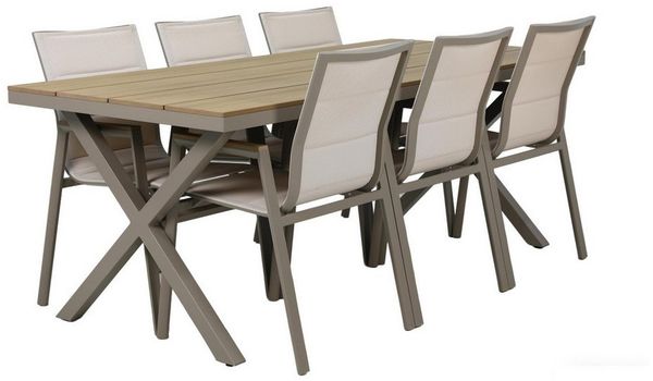 Primaster Garten-Essgruppe Milos 6 Personen Aluminium taupe/creme