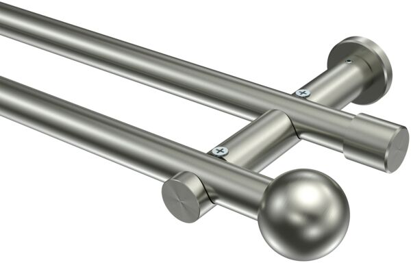 Gardinenstangen-Set Platon Luino 520 cm (geteilt in 4 x 130 cm), 2-läufig (ohne Ringe), 20 mm Ø Edelstahl-Optik