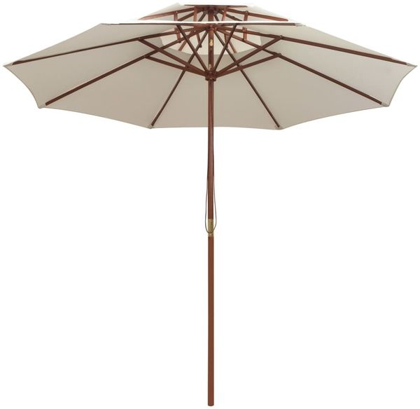 Doppeldeck Sonnenschirm, Terrassenschirm 270×270 cm Holzstange Cremeweiß