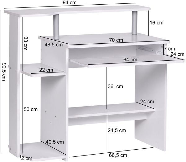 Computertisch WL1.153 Weiß 94 x 90,5 x 48,5 cm Laptop Tisch Modern mit Tastaturauszug, PC-Tisch mit Drucker-Ablage platzsparend, Schreibtisch für kleine Räume mit Ablage, Laptoptisch Klein Bild 4